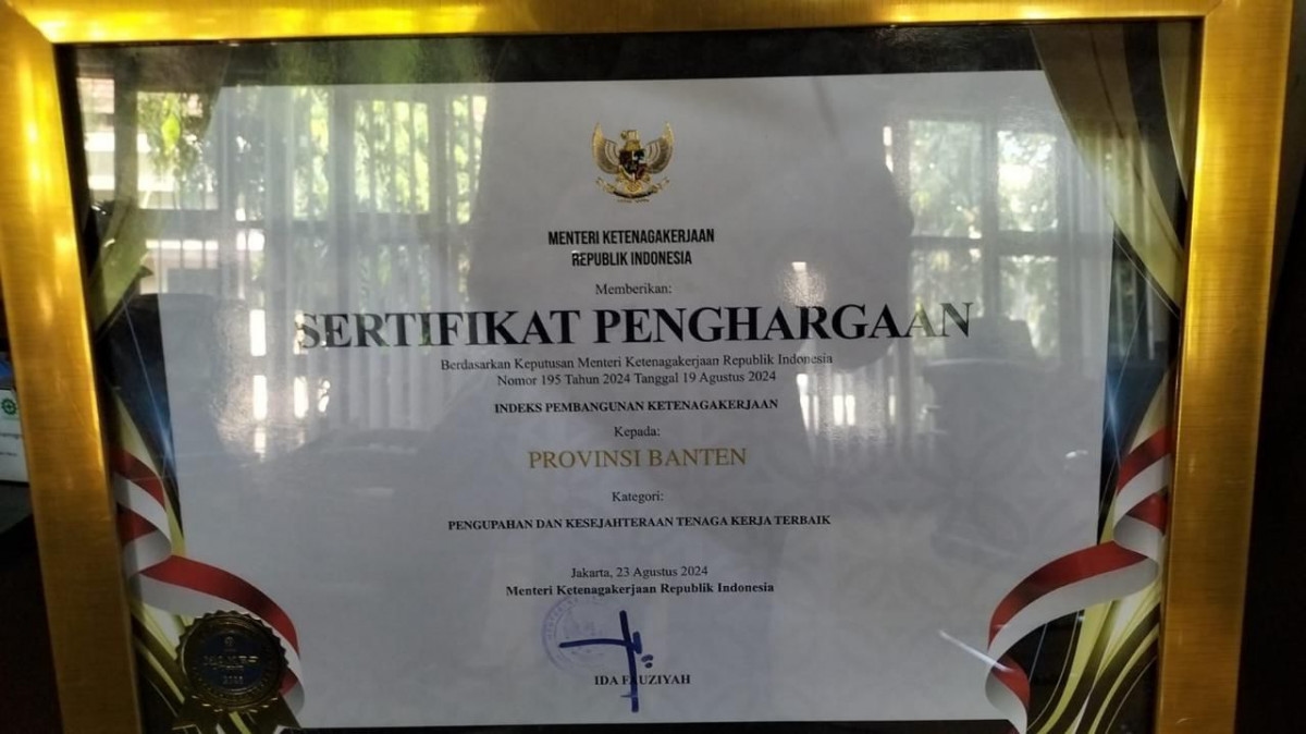 Pemprov Banten Raih Penghargaan Dari Kemenaker, Kategori Pengupahan dan Kesejateraan Tenaga Kerja Terbaik Tahun 2024