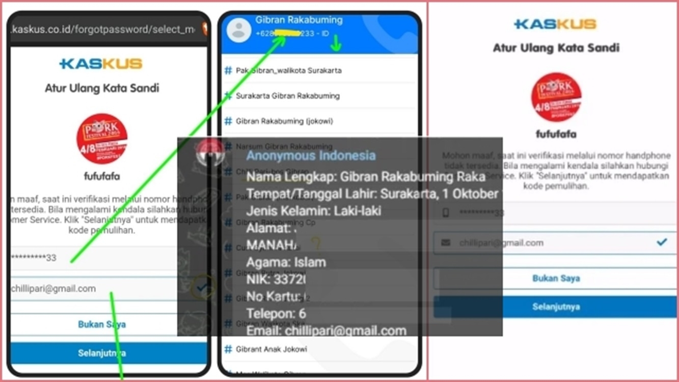 Wow! Akun Anonymous Kasi Link ke Netizen Login ke Akun Fufufafa dan Bebas Cek Nomor HP Gibran di Getcontact