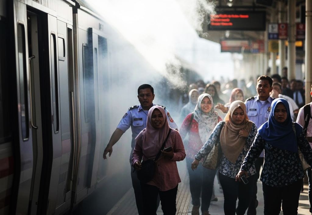 KEPANIKAN di Stasiun Tanjung Barat: KRL Bogor-Jakarta Tiba-Tiba Berasap, Penumpang Berhamburan Keluar!