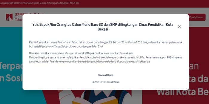 3 Jalur Pendaftaran SPMB Kota Bekasi, Wali Murid Calon Peserta Didik Diminta Waspada Hal Ini