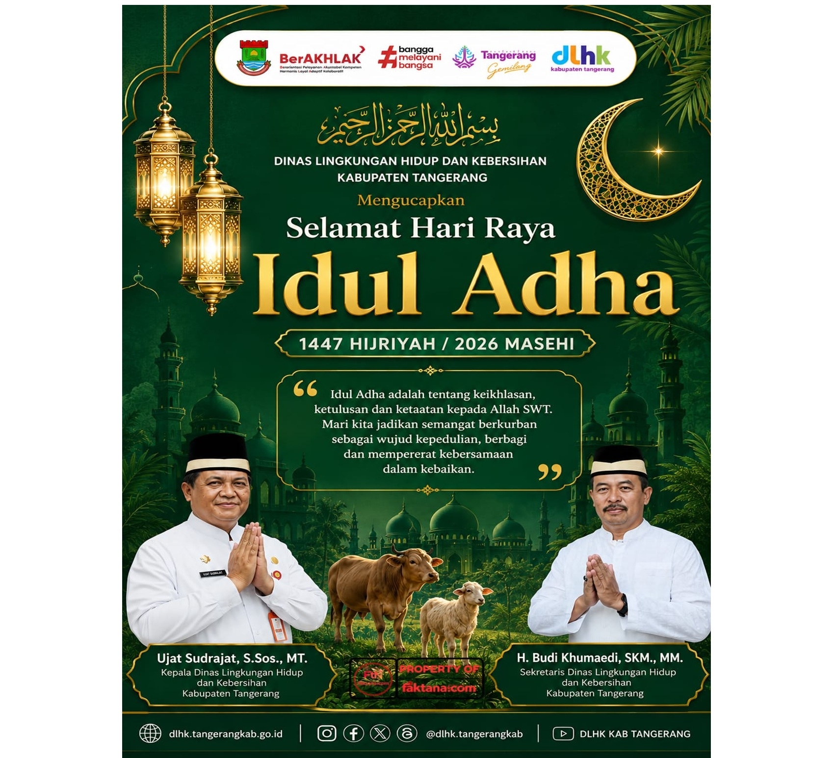Dinas Lingkungan Hidup dan Kebersihan (DLHK) Kabupaten Tangerang Mengucapkan Selamat Hari Raya Idul Adha 1447 H/2026 M