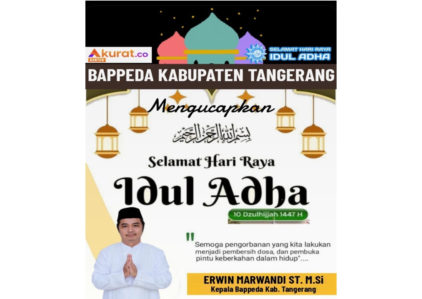 BAPPEDA Kabupaten Tangerang Mengucapkan Selamat Merayakan Hari Raya Idul Adha 1447 H/2026 M