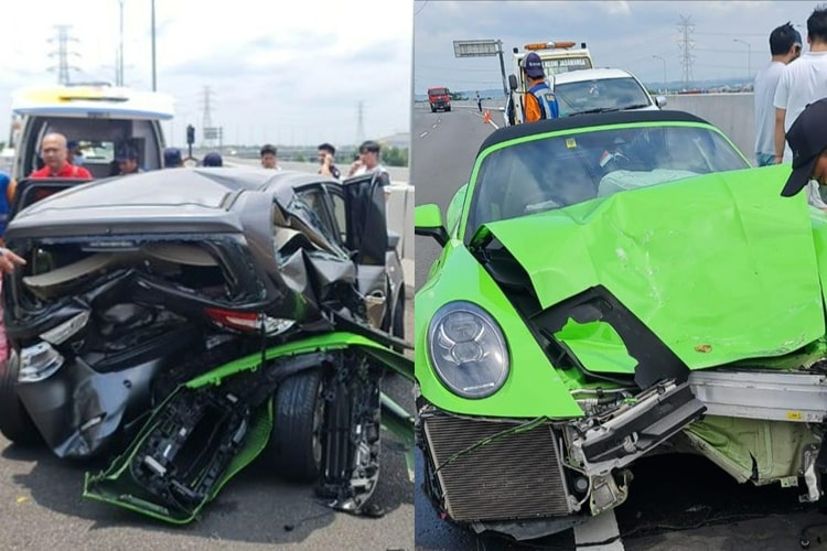 Mobil Porsche 911 GT3 Carrera Seharga Rp9,3 Miliar, Menabrak Nissan Grand Livina di Tol Kejapanan-Sidoarjo