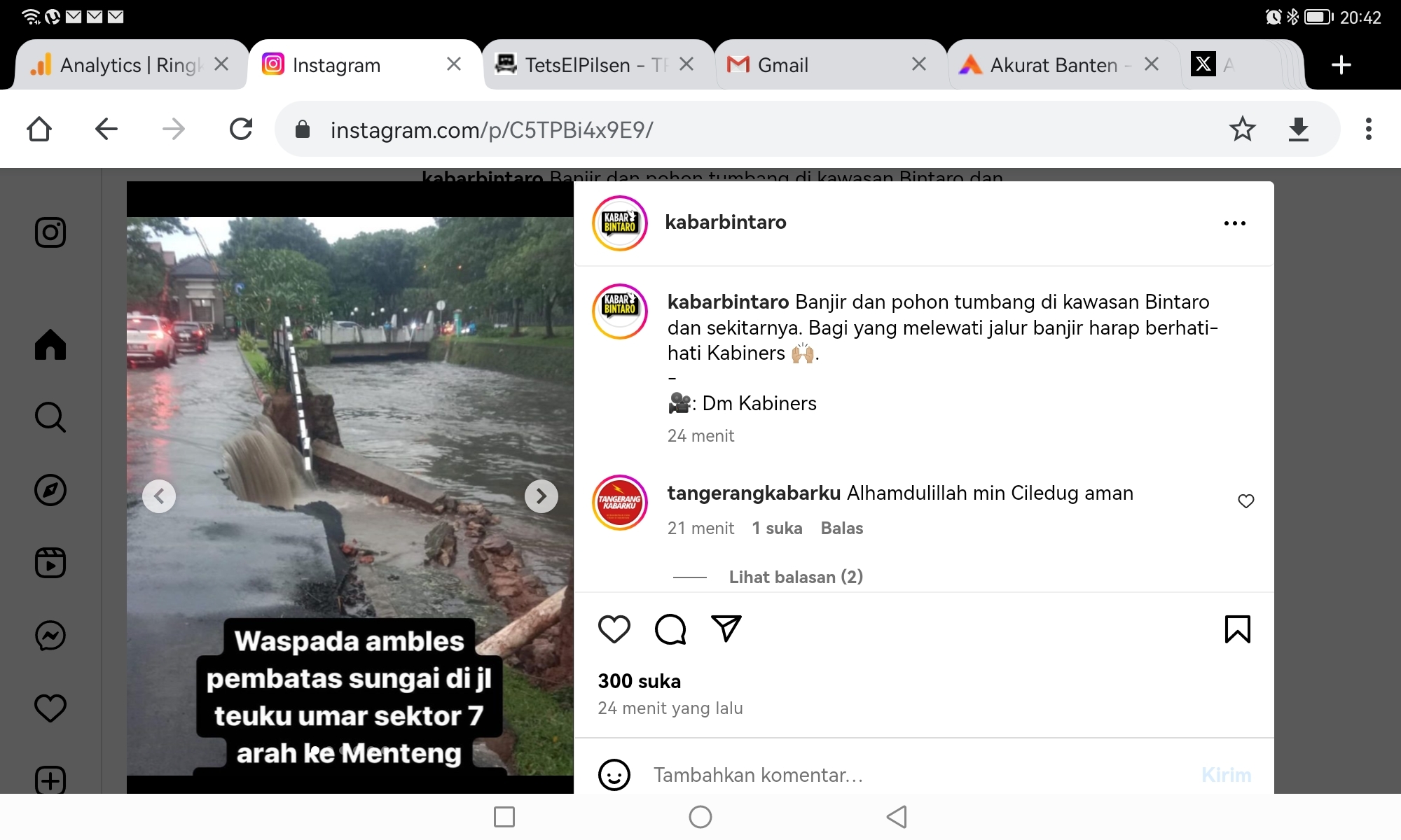 Pembatas Kali di Sektor 7 Bintaro Jaya Longsor, Hati-hati Melintas