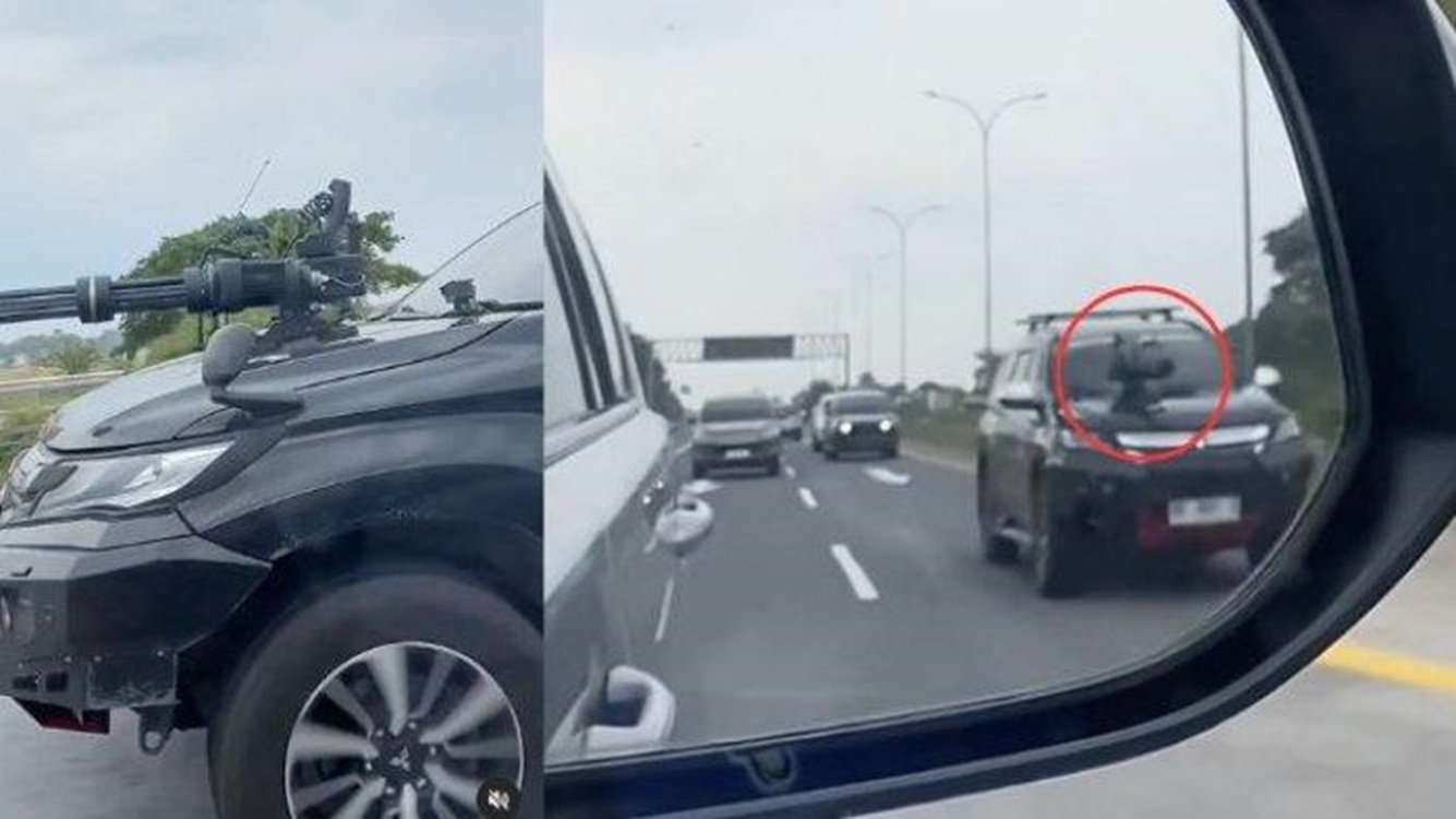 Kena Tilang! Pasang Senapan Mesin di Kap Mobil, Sang Pemilik Mengaku Hanya untuk Konten