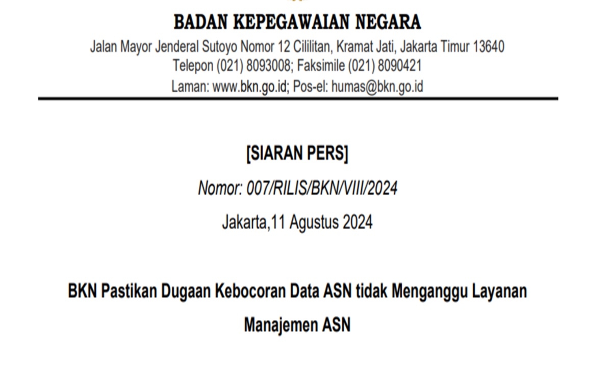 ASN Jadi Korban Akibat Data BKN Diretas, Himbau Segera Ganti password dan Kata Kunci