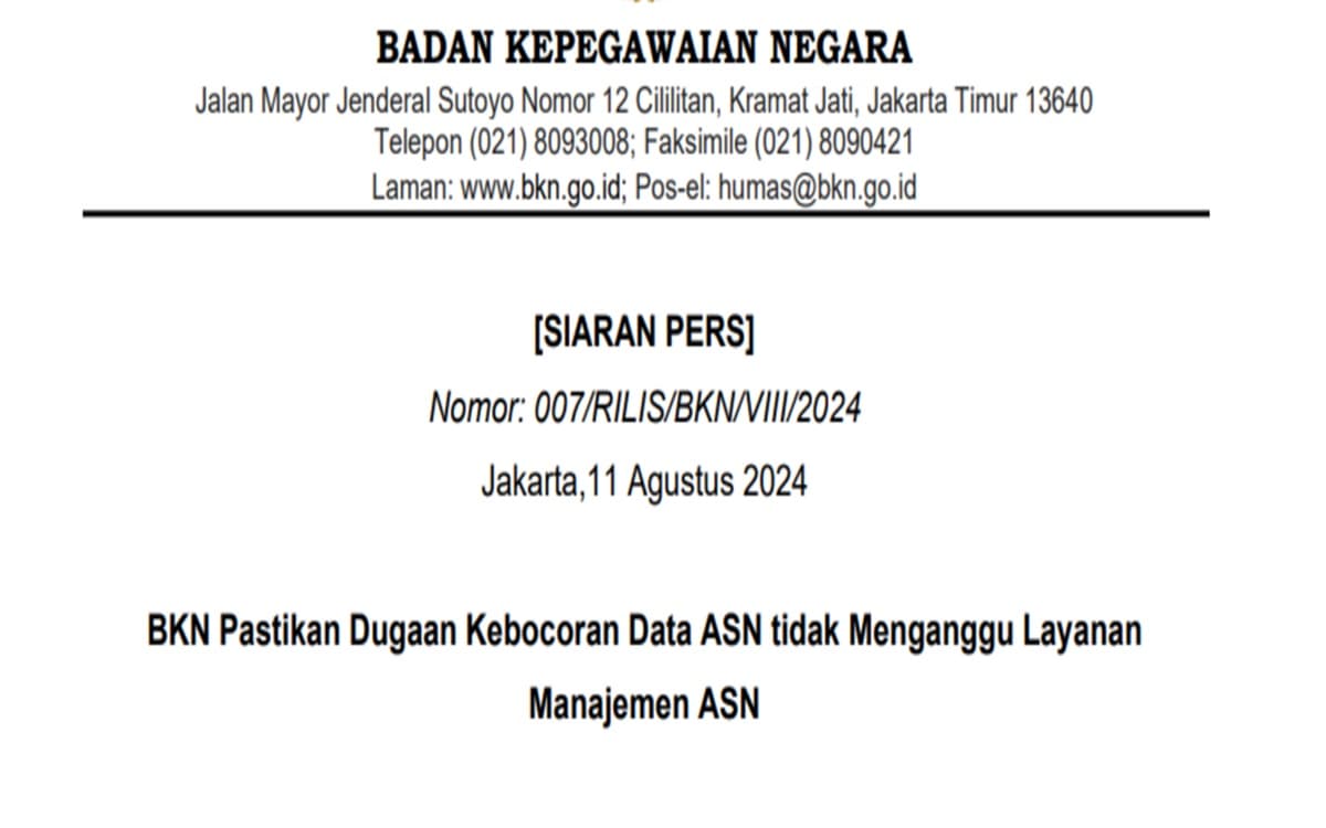 ASN Jadi Korban Akibat Data BKN Diretas, Himbau Segera Ganti password dan Kata Kunci